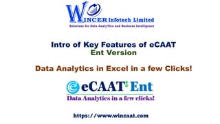 Intro of Key Features of eCAAT
Ent Version
Data Analytics in Excel in a few Clicks!
https://www.wincaat.com
 