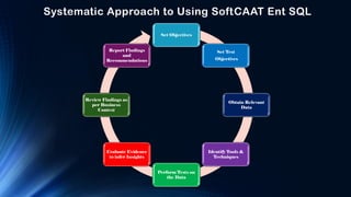Systematic Approach to Using SoftCAAT Ent SQL
Set Objectives
Set Test
Objectives
Obtain Relevant
Data
Identify Tools &
Techniques
Perform Tests on
the Data
Evaluate Evidence
to infer Insights
Review Findings as
per Business
Context
Report Findings
and
Recommendations
 