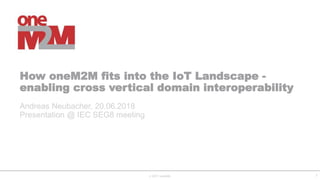 © 2017 oneM2M
How oneM2M fits into the IoT Landscape -
enabling cross vertical domain interoperability
Andreas Neubacher, 20.06.2018
Presentation @ IEC SEG8 meeting
1
 