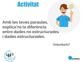 Amb les teves paraules,
explica’ns la diferència
entre dades no estructurades
i dades estructurades.
Voluntaris?
Activitat
 