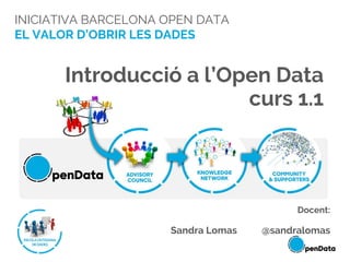INICIATIVA BARCELONA OPEN DATA
EL VALOR D’OBRIR LES DADES
Introducció a l’Open Data
curs 1.1
Docent:
Sandra Lomas @sandralomas
 