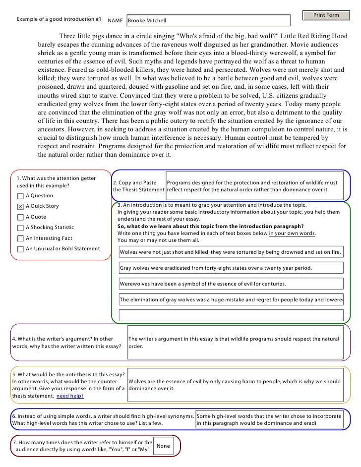 Teaching Philosophy Essay Print Form Example Of A Good Introduction Name Brooke Mitchell Three Little Pigs Do Essay Writing Services Work also Introduce Yourself Essay Example Intro Para Worksheet Cosmological Argument Essay