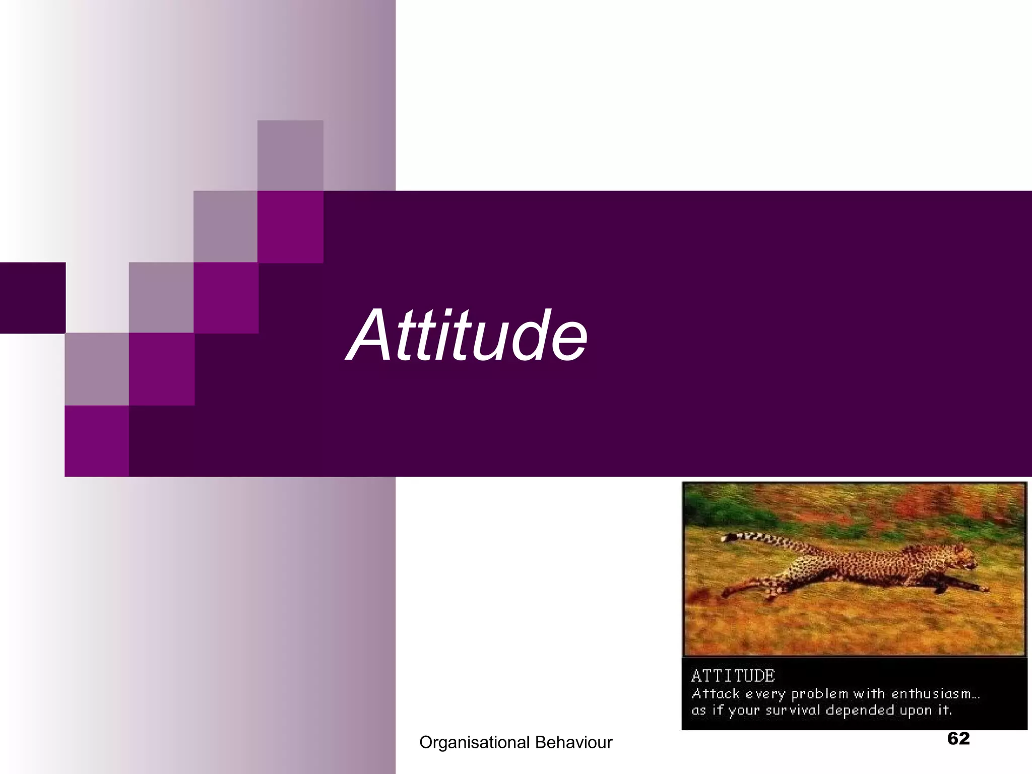 Organisational Behaviour 62
Attitude
 