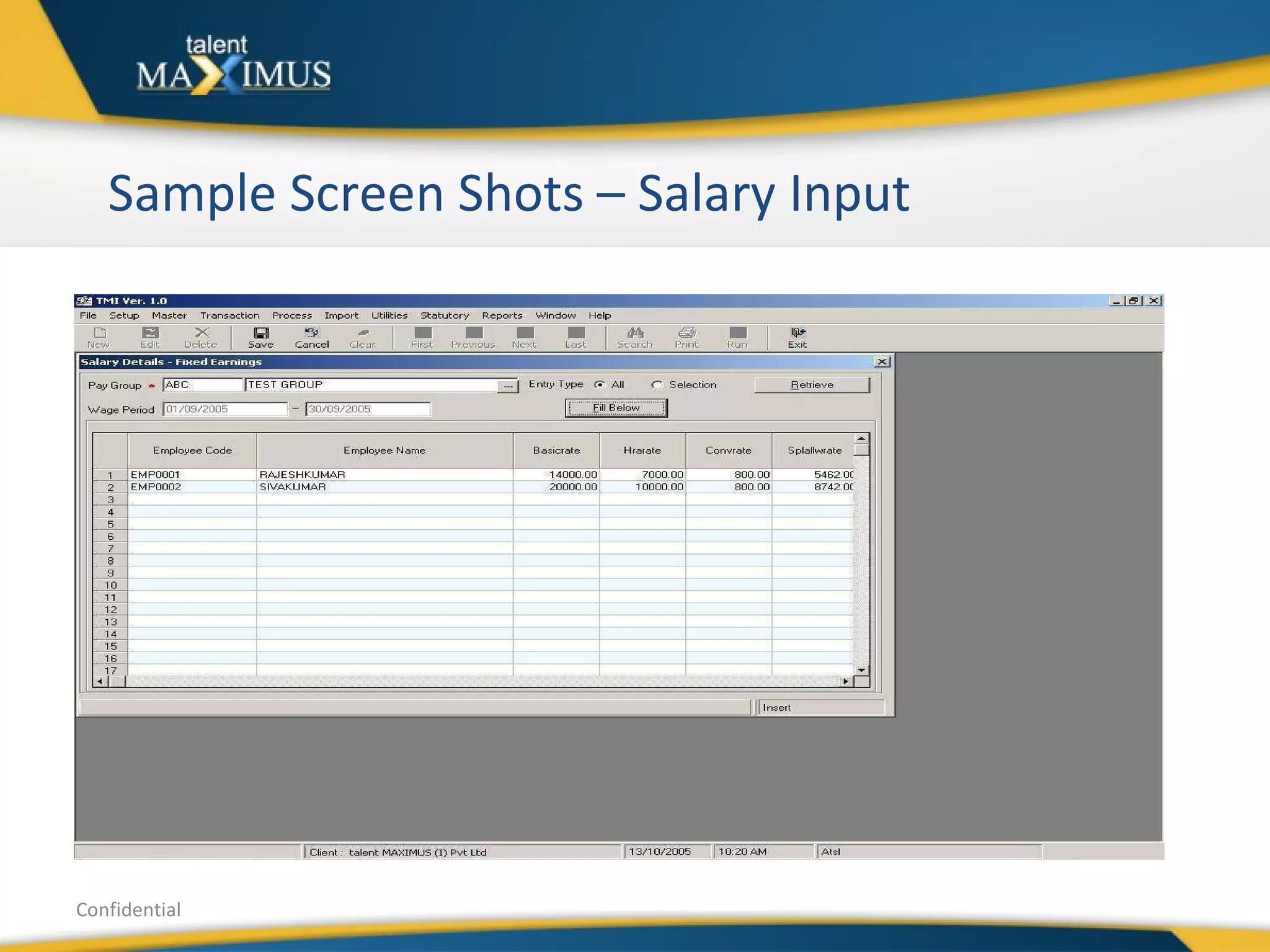 Sample Screen Shots – Salary Input Confidential 