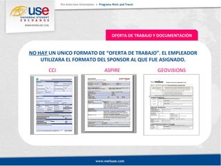 OFERTA DE TRABAJO Y DOCUMENTACIÓN 
NO HAY UN UNICO FORMATO DE “OFERTA DE TRABAJO”. EL EMPLEADOR 
UTILIZARA EL FORMATO DEL SPONSOR AL QUE FUE ASIGNADO. 
CCI ASPIRE GEOVISIONS 
 