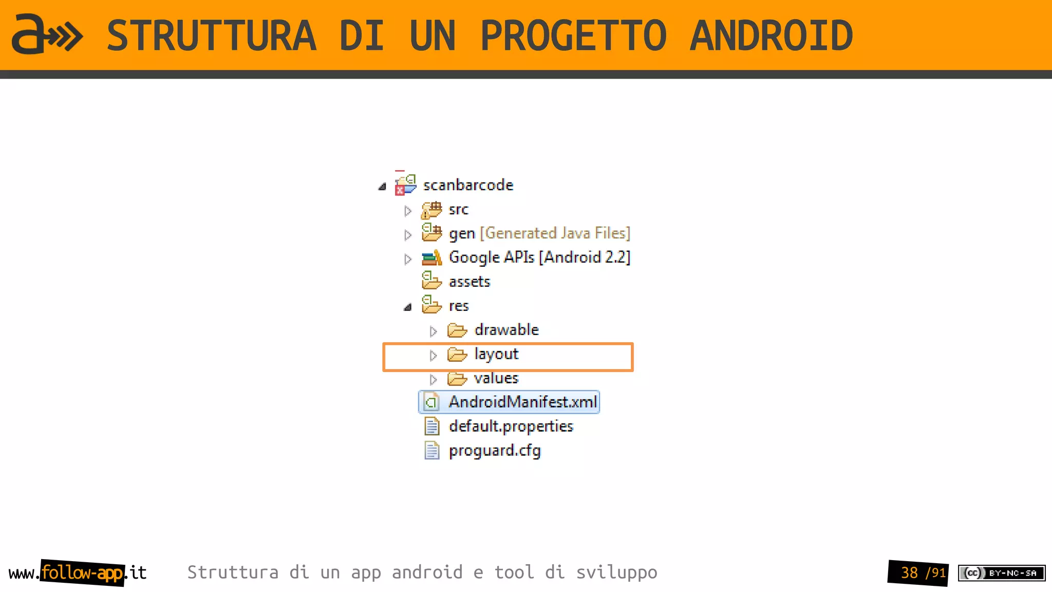 STRUTTURA DI UN PROGETTO ANDROID




www.follow-app.it   Struttura di un app android e tool di sviluppo   38 /91
 