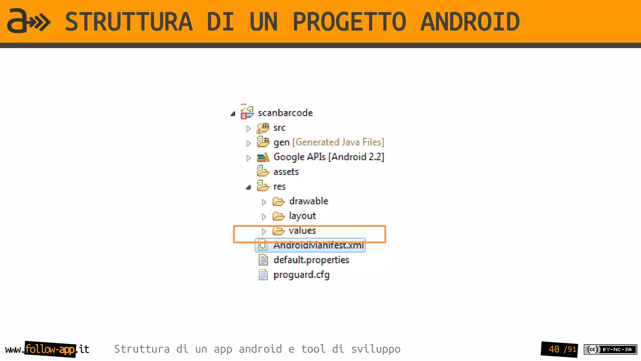 STRUTTURA DI UN PROGETTO ANDROID




www.follow-app.it   Struttura di un app android e tool di sviluppo   40 /91
 