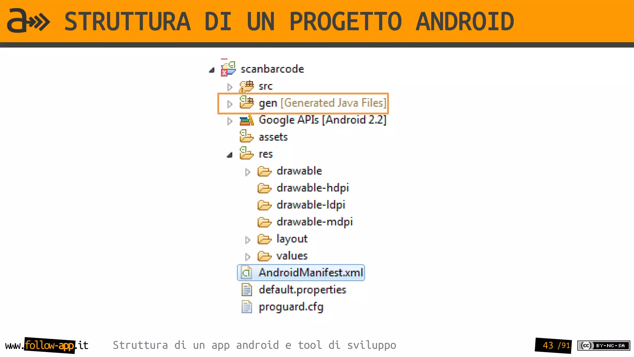 STRUTTURA DI UN PROGETTO ANDROID




www.follow-app.it   Struttura di un app android e tool di sviluppo   43 /91
 