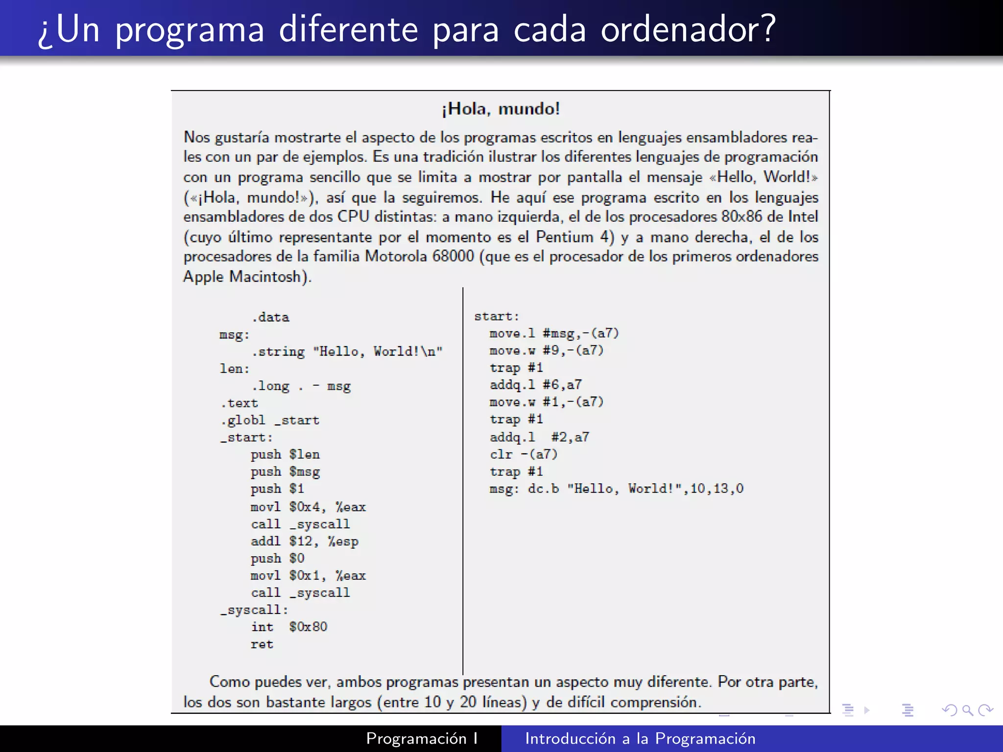 ¿Un programa diferente para cada ordenador?
Programaci´on I Introducci´on a la Programaci´on
 