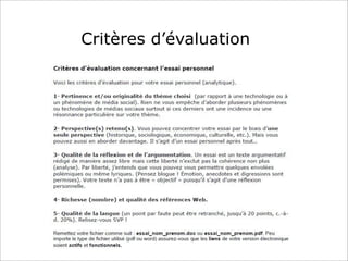 Critères d’évaluation
 