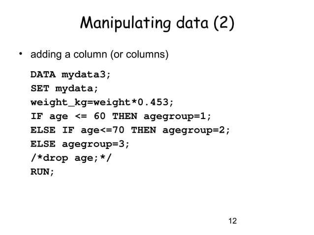 INTRODUCTION TO SAS | PPT | Programming Languages | Computing