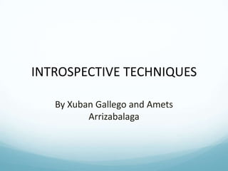 INTROSPECTIVE TECHNIQUES
By Xuban Gallego and Amets
Arrizabalaga

 