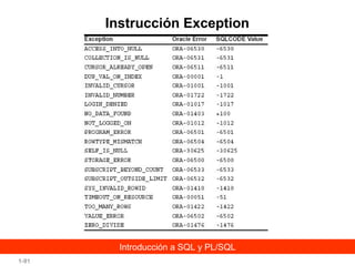 Instrucción Exception

Introducción a SQL y PL/SQL
1-91

 
