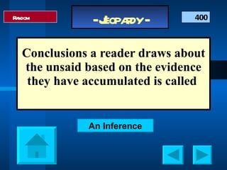 Conclusions a reader draws about the unsaid based on the evidence they have accumulated is called  400 Random An Inference 
