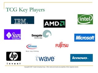 Copyright© 2007 Trusted Computing Group - Other names and brands are properties of their respective owners.
TCG Key Players
 