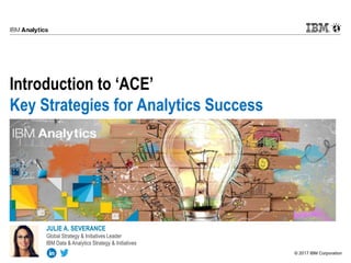 © 2017 IBM Corporation
Introduction to Analytics Center of Excellence
Key Strategies for Business Analytics Success
JULIE A. SEVERANCE
Global Strategy & Initiatives Leader
IBM Data & Analytics Strategy & Initiatives
 