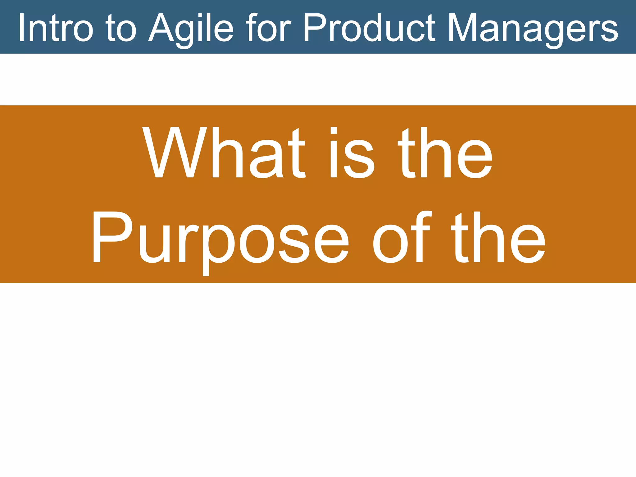 Intro to Agile for Product Managers

What is the
Purpose of the
Product Owner?

 