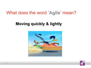 3
What does the word ’Agile’ mean?
Moving quickly & lightly
 