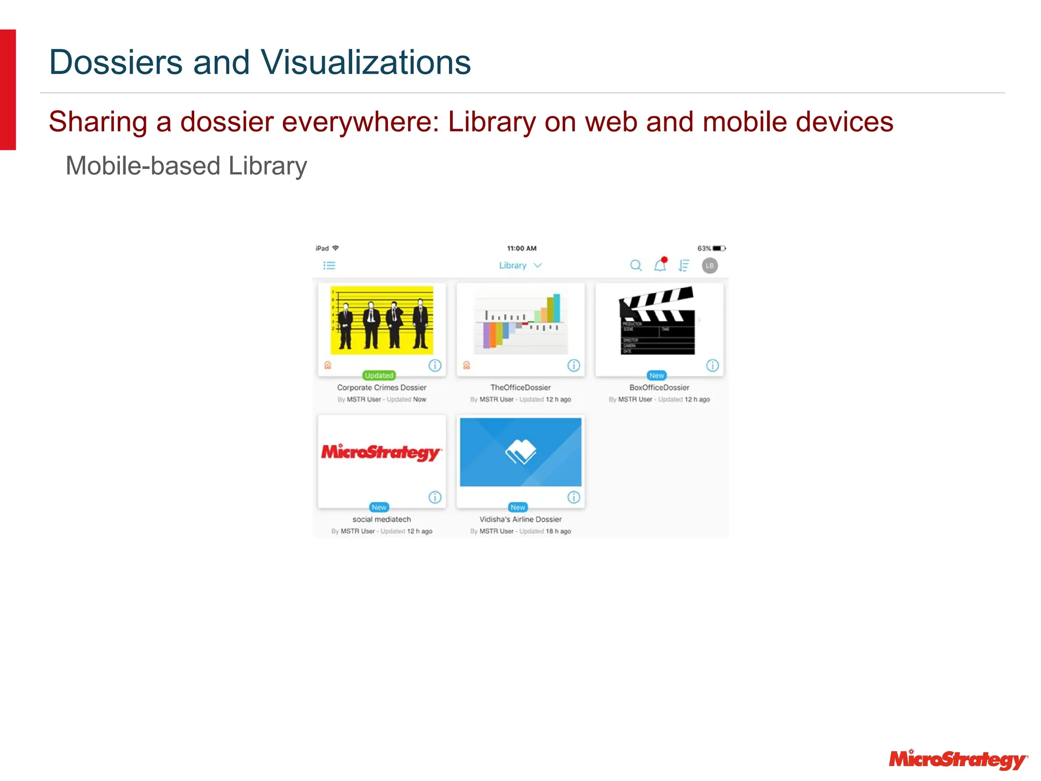 Dossiers and Visualizations
Sharing a dossier everywhere: Library on web and mobile devices
Mobile-based Library
 