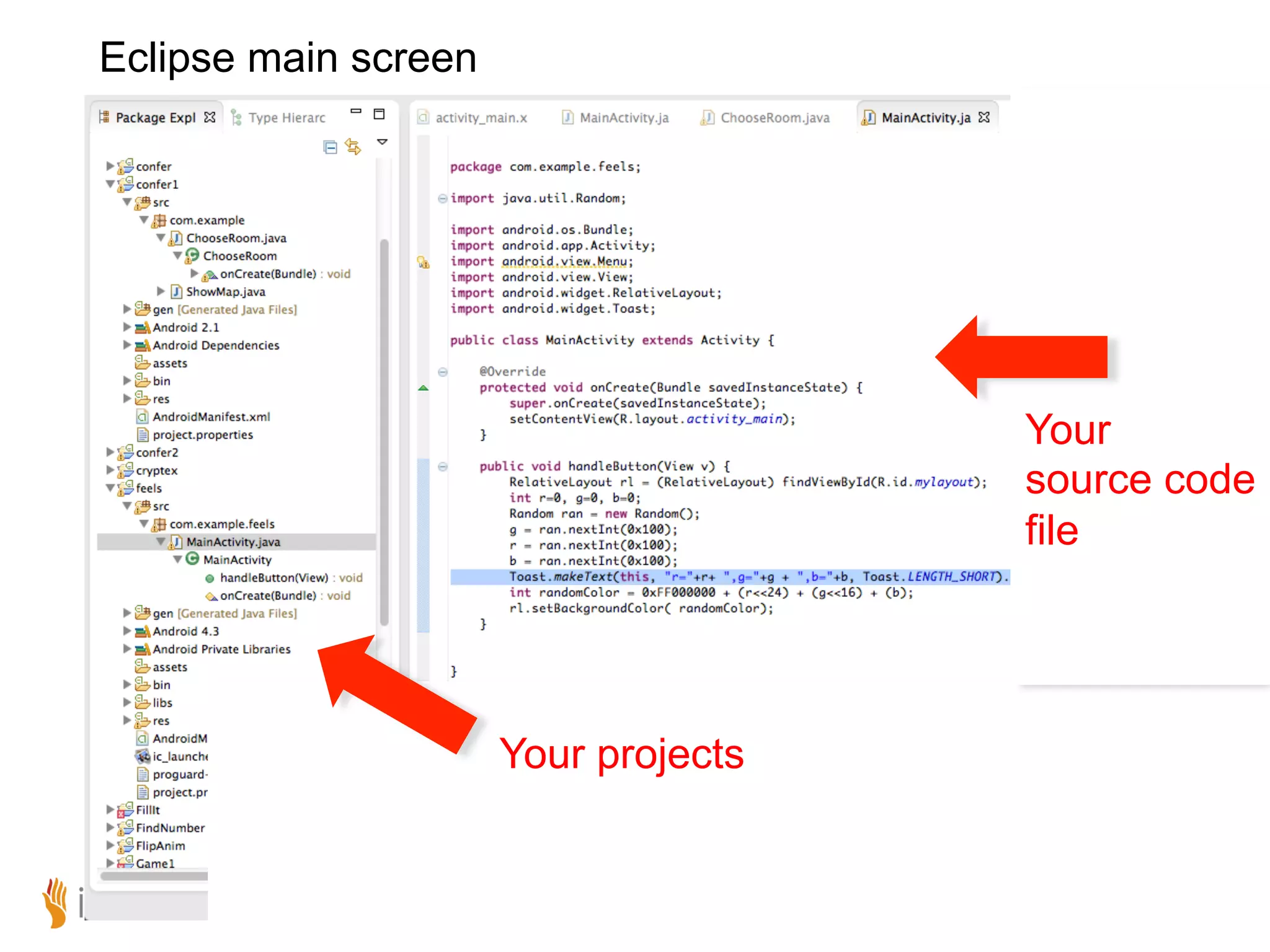 Eclipse main screen Your source code file Your projects ©2012 Immersion Corporation–Confidential 