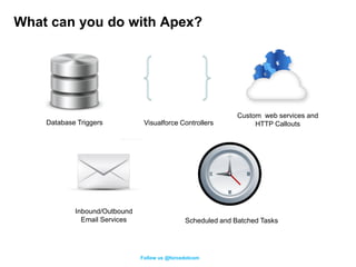 What can you do with Apex?




                                                              Custom web services and
    D...