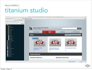 HELLO WORLD +
titanium studio
 