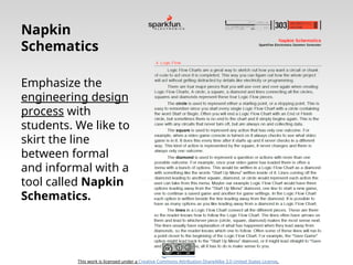This work is licensed under a Creative Commons Attribution-ShareAlike 3.0 United States License.
Napkin
Schematics
Emphasize the
engineering design
process with
students. We like to
skirt the line
between formal
and informal with a
tool called Napkin
Schematics.
 