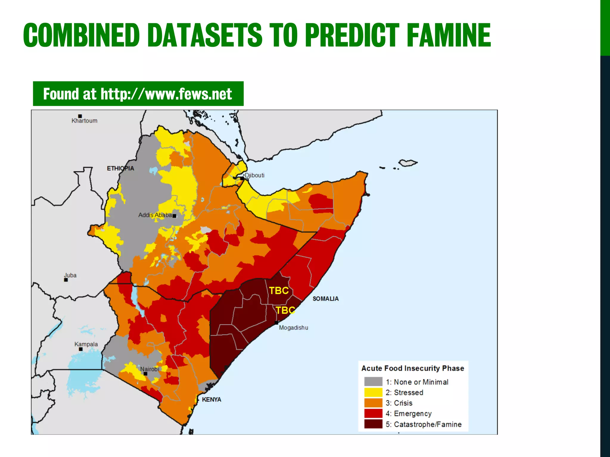 COMBINED DATASETS TO PREDICT FAMINE
Found at http://www.fews.net
 