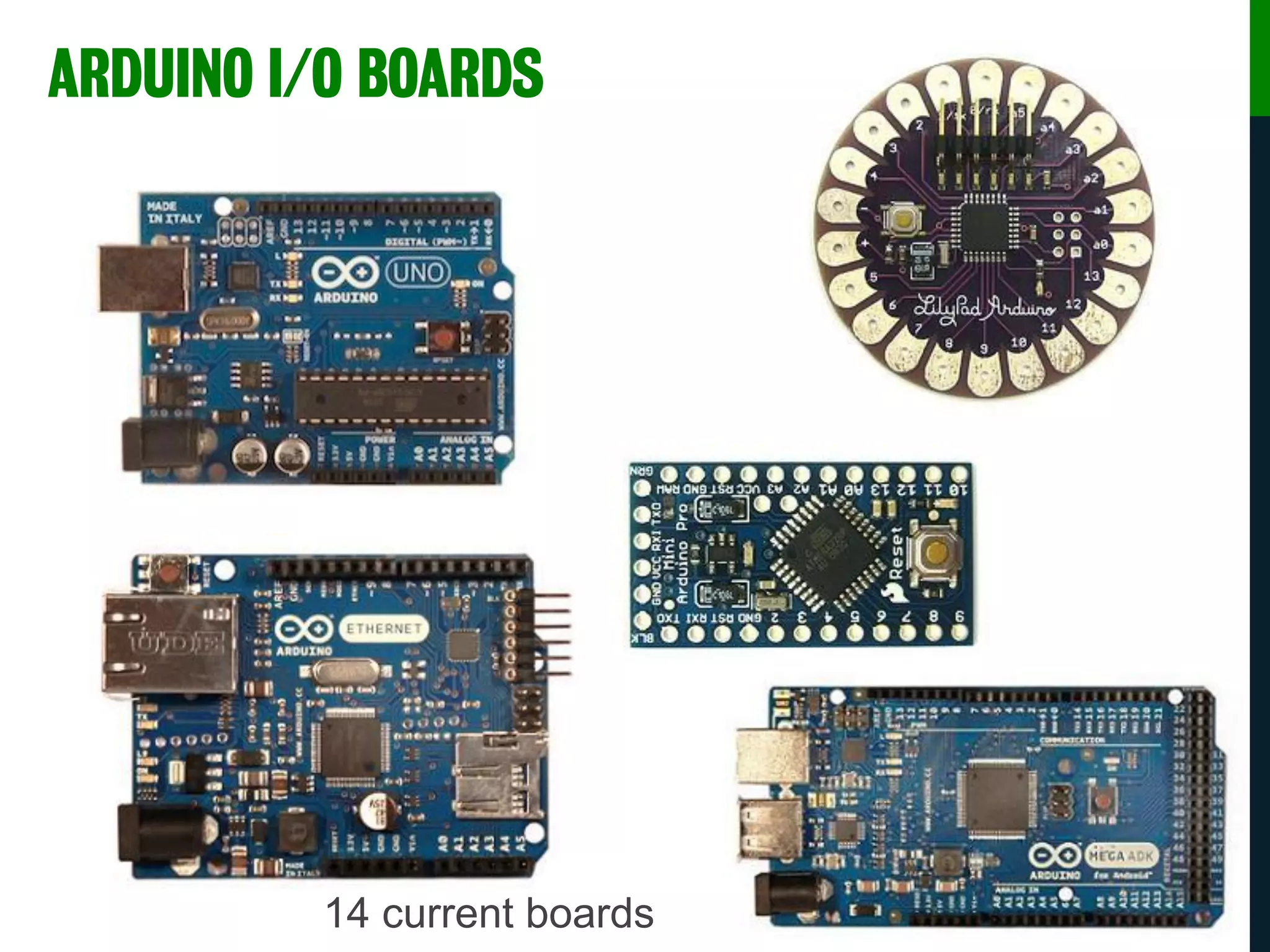 14 current boards
ARDUINO I/O BOARDS
 