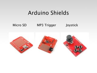 Arduino Shields


   Micro SD

   
   MP3 Trigger
                                
   
   Joystick
 
