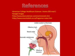 •American College Healthcare Sciences Aroma 203 mod 1
•Google Images
•http://www.deancoleman.com/commonoils.htm
•http://www.essentialoils.co.za/fragrance-notes.htm
 