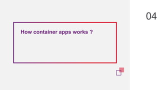How container apps works ?
04
 
