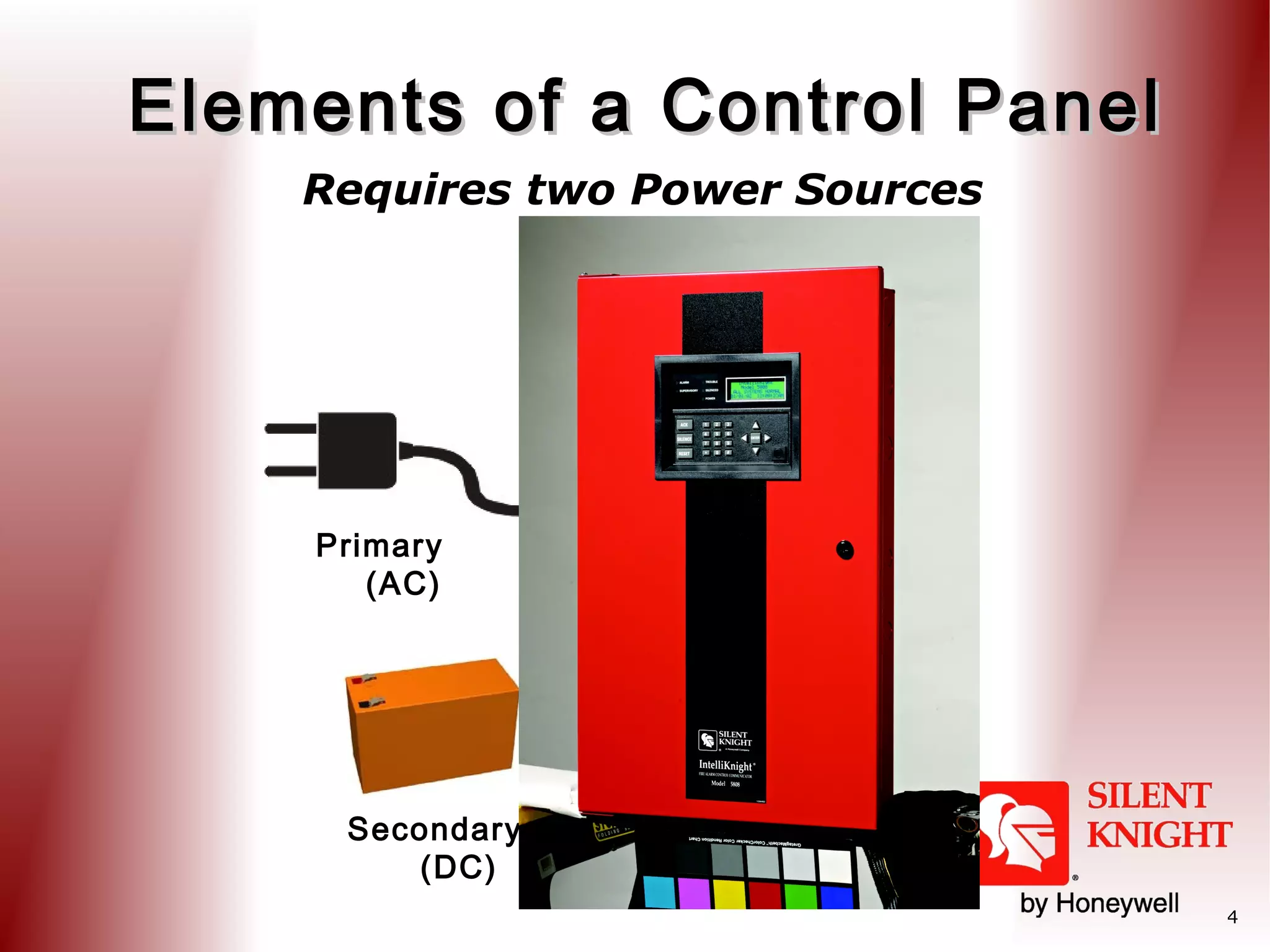 Elements of a Control Panel
Requires two Power Sources

Primary
(AC)

Secondary
(DC)
4

 