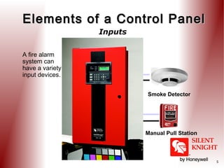 Elements of a Control Panel
Inputs

A fire alarm
system can
have a variety of
input devices.
Smoke Detector

Manual Pull Station

5

 