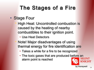 The Stages of a Fire
• Stage Four
 High Heat: Uncontrolled combustion is
caused by the heating of nearby
combustibles to ...