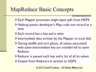 MapReduce Basic Concepts

© 2013 Geoff Fawkes. All Rights Reserved.
31

 