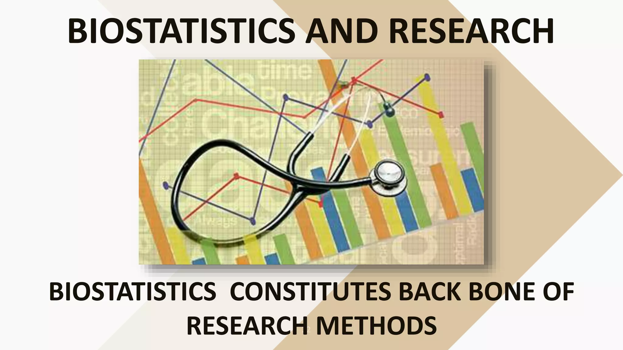 BIOSTATISTICS CONSTITUTES BACK BONE OF
RESEARCH METHODS
BIOSTATISTICS AND RESEARCH
 
