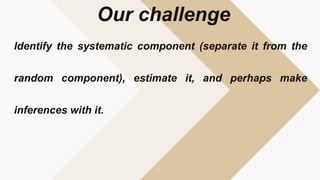 ⊸Our challenge
Identify the systematic component (separate it from the
random component), estimate it, and perhaps make
inferences with it.
 