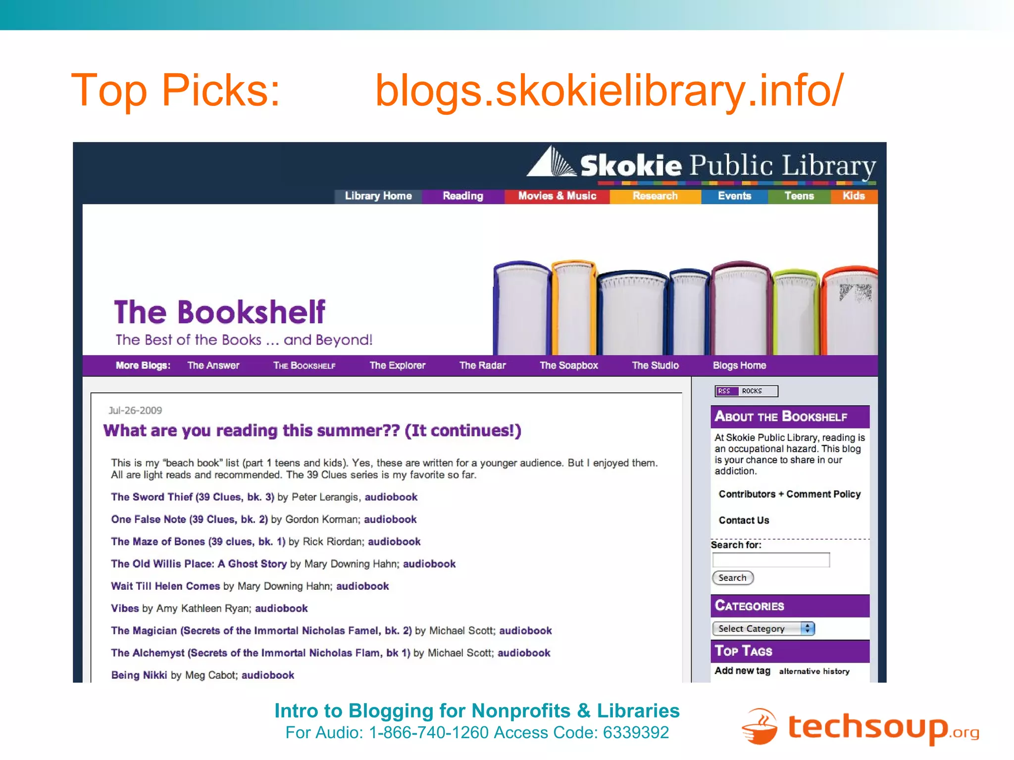 Top Picks:  blogs.skokielibrary.info/ 