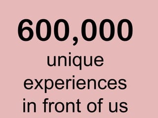 600,000
unique
experiences
in front of us
 