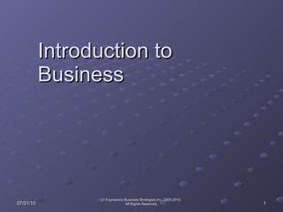 Introduction to Business 07/01/10 (c) Expressive Business Strategies,Inc. 2005-2010.  All Rights Reserved. 