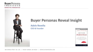 685 SPRING STREET, NO. 200 | FRIDAY HARBOR, WA 98250 | WWW.BUYERPERSONA.COM
Buyer Personas Reveal Insight
Adele Revella
CEO & Founder
 