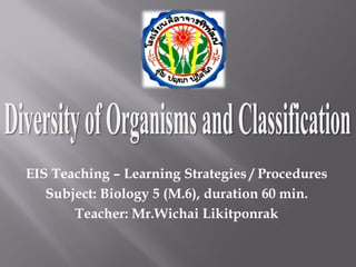 EIS Teaching – Learning Strategies / Procedures
Subject: Biology 5 (M.6), duration 60 min.
Teacher: Mr.Wichai Likitponrak
 