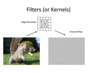 Filters	
  (or	
  Kernels)	
  
Edge	
  Detec,on	
  
Feature	
  Map	
  
 