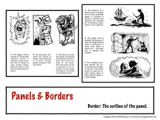 Panels & Borders
Images from Will Eisner’s Comics & Sequential Art
Border: The outline of the panel.
 