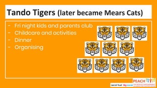 - Fri night kids and parents club
- Childcare and activities
- Dinner
- Organising
Tando Tigers (later became Mears Cats)
 