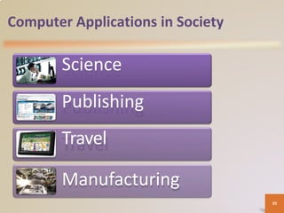 Computer Applications in Society
Science
Publishing
Travel
Manufacturing
30
 