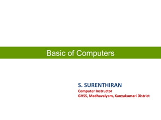 Basic of Computers
S. SURENTHIRAN
Computer Instructor
GHSS, Madhavalyam, Kanyakumari District
 