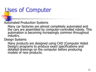 Use Of Computer In Automation Introduction to computers | PPT