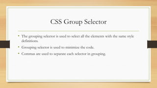 Css Group Panel Intro to CSS.pptx SDP NOTES FOR FIRST YEAR | PPTX